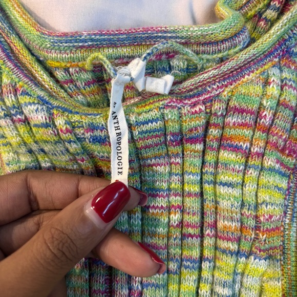 Anthropologie Green Rainbow Multicolor Knit High Neck Tank Top - Picture 10 of 10